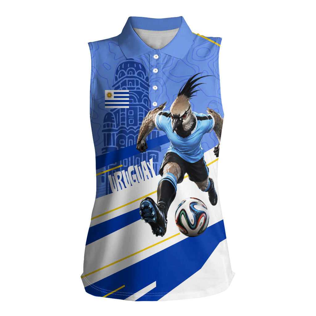 Personalized Uruguay Soccer Southern Lapwing Women Sleeveless Polo Shirt Uruguayan Football Blue Topographic Pattern