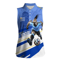 Personalized Uruguay Soccer Southern Lapwing Women Sleeveless Polo Shirt Uruguayan Football Blue Topographic Pattern