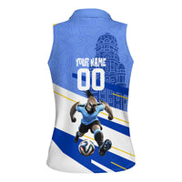 Personalized Uruguay Soccer Southern Lapwing Women Sleeveless Polo Shirt Uruguayan Football Blue Topographic Pattern