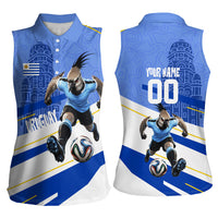 Personalized Uruguay Soccer Southern Lapwing Women Sleeveless Polo Shirt Uruguayan Football Blue Topographic Pattern