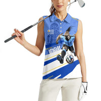 Personalized Uruguay Soccer Southern Lapwing Women Sleeveless Polo Shirt Uruguayan Football Blue Topographic Pattern