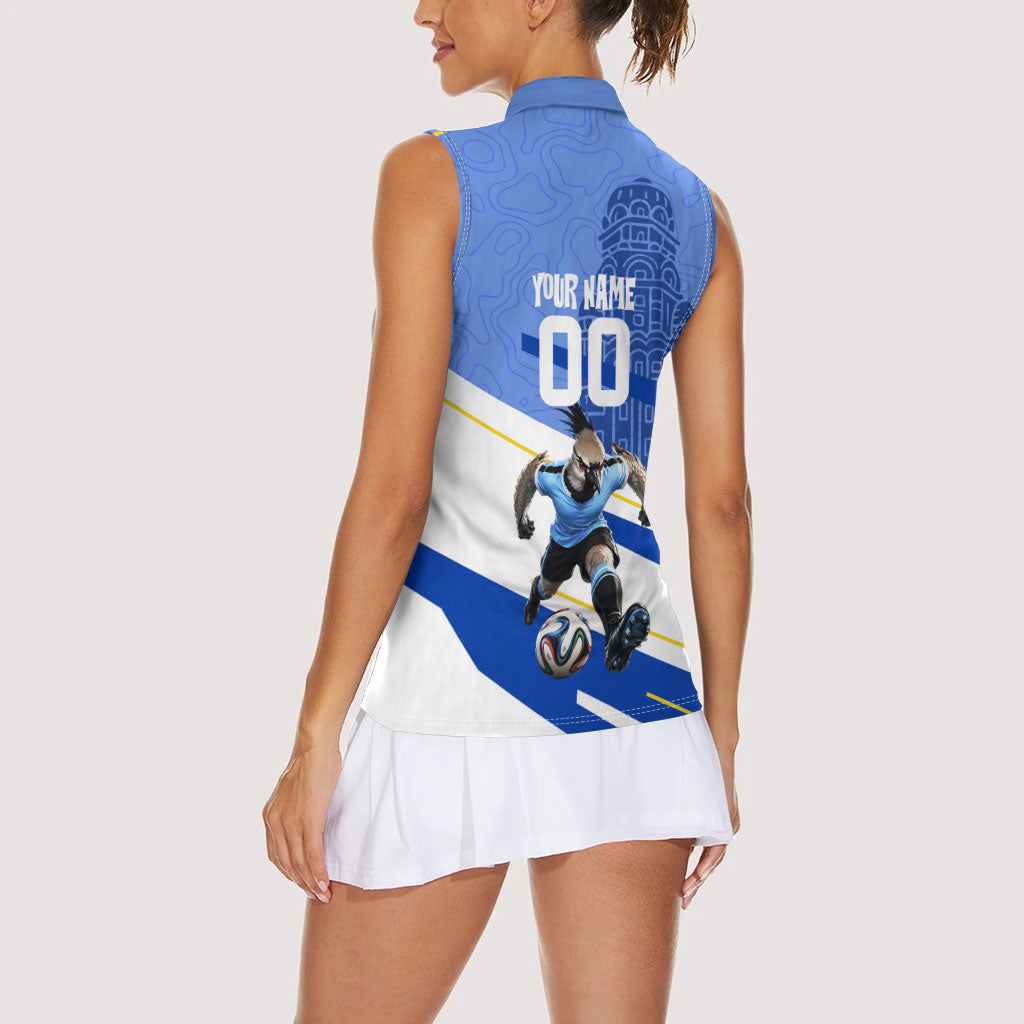 Personalized Uruguay Soccer Southern Lapwing Women Sleeveless Polo Shirt Uruguayan Football Blue Topographic Pattern