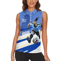 Personalized Uruguay Soccer Southern Lapwing Women Sleeveless Polo Shirt Uruguayan Football Blue Topographic Pattern