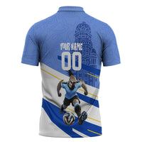 Personalized Uruguay Soccer Southern Lapwing Zipper Polo Shirt Uruguayan Football Blue Topographic Pattern
