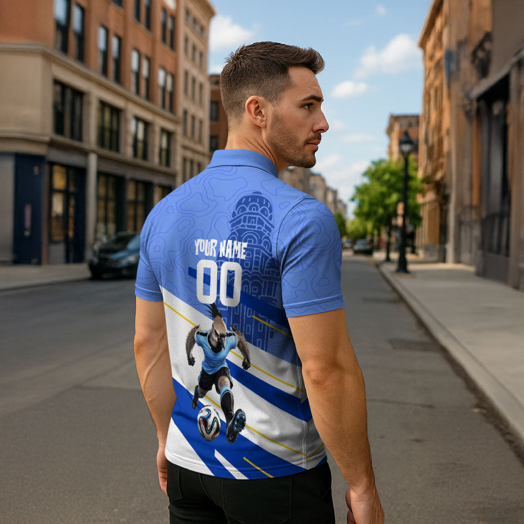 Personalized Uruguay Soccer Southern Lapwing Zipper Polo Shirt Uruguayan Football Blue Topographic Pattern