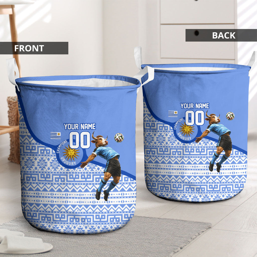 Personalized Uruguay Soccer Champions Laundry Basket Uruguayan Football Sun Of May Bull Mascot
