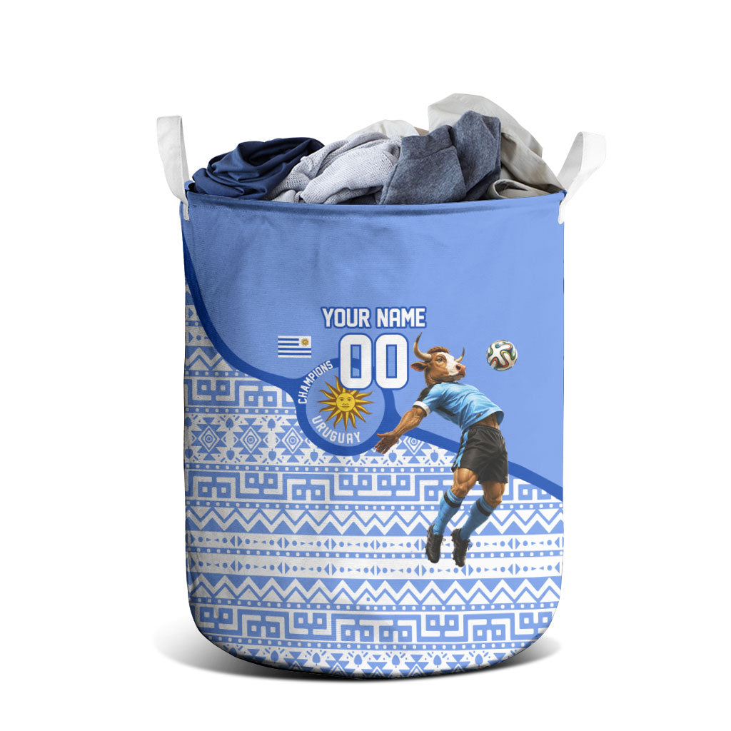 Personalized Uruguay Soccer Champions Laundry Basket Uruguayan Football Sun Of May Bull Mascot