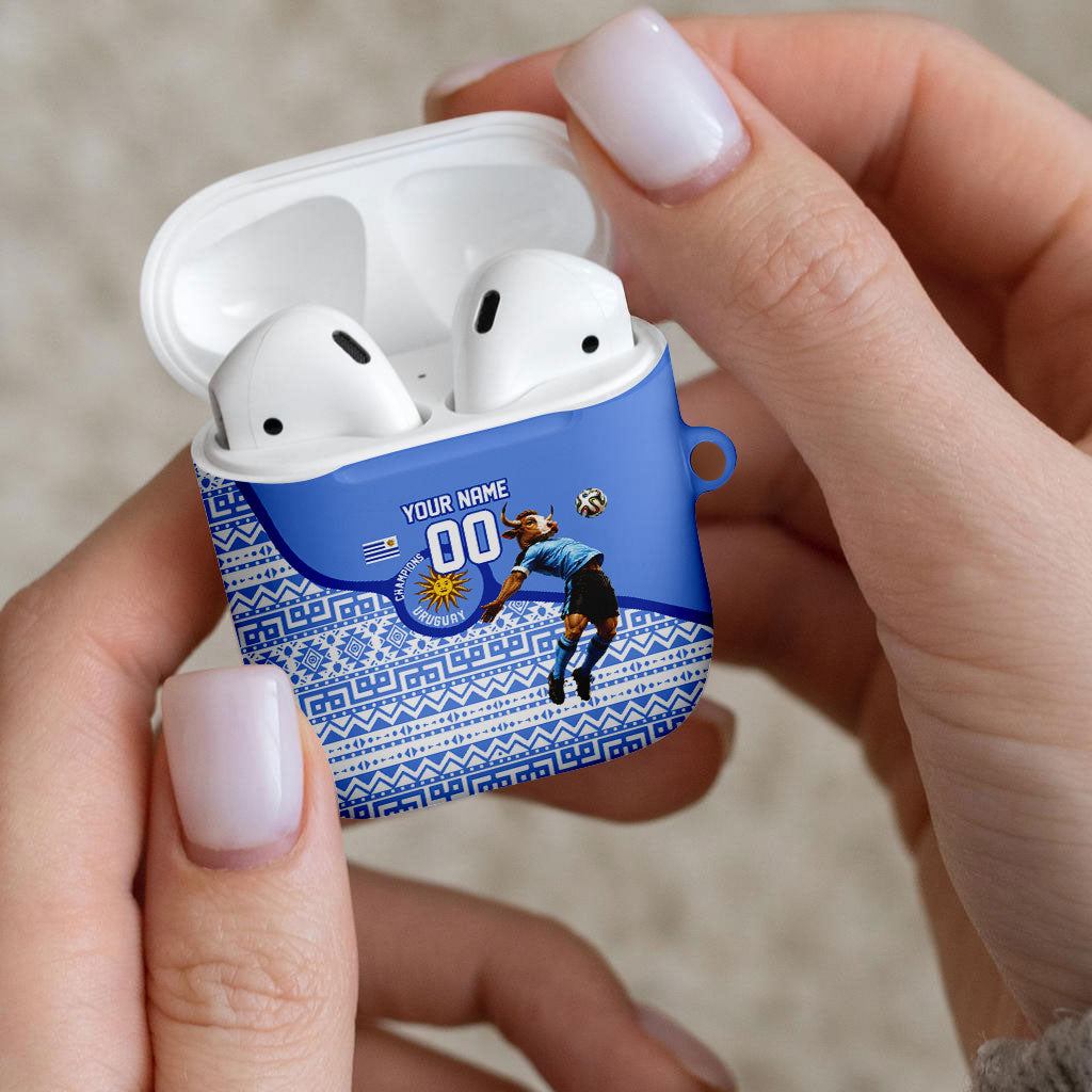 Personalized Uruguay Soccer Champions AirPods Case Uruguayan Football Sun Of May Bull Mascot