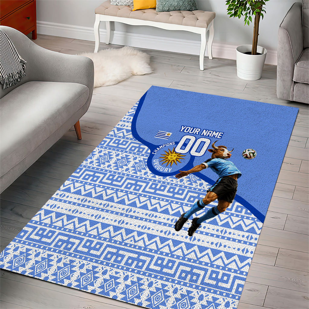 Personalized Uruguay Soccer Champions Area Rug Uruguayan Football Sun Of May Bull Mascot