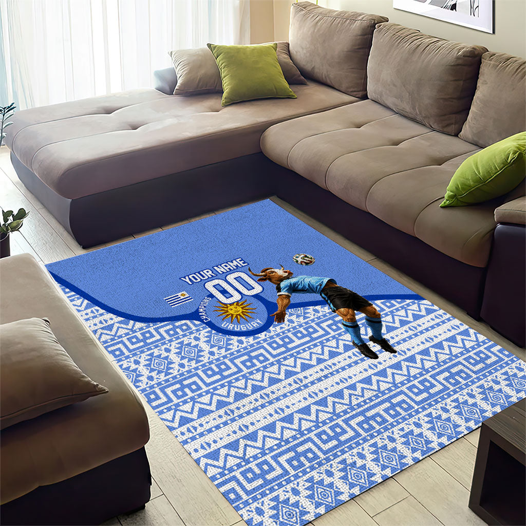 Personalized Uruguay Soccer Champions Area Rug Uruguayan Football Sun Of May Bull Mascot