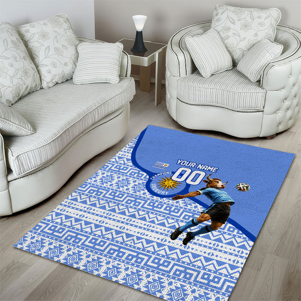 Personalized Uruguay Soccer Champions Area Rug Uruguayan Football Sun Of May Bull Mascot