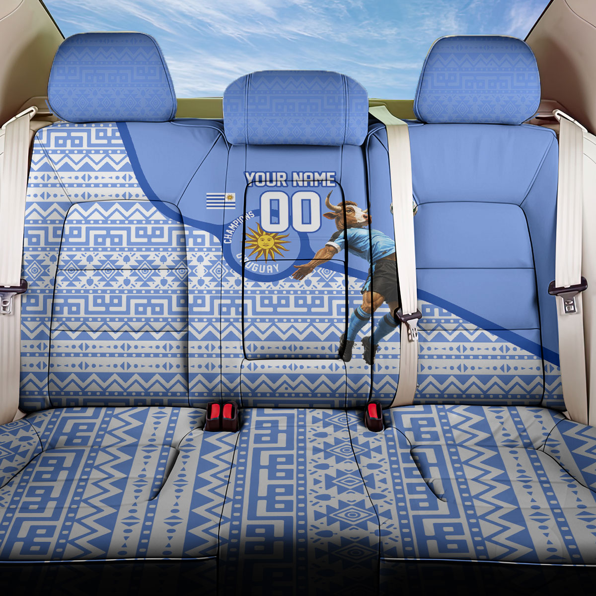 Personalized Uruguay Soccer Champions Back Car Seat Cover Uruguayan Football Sun Of May Bull Mascot