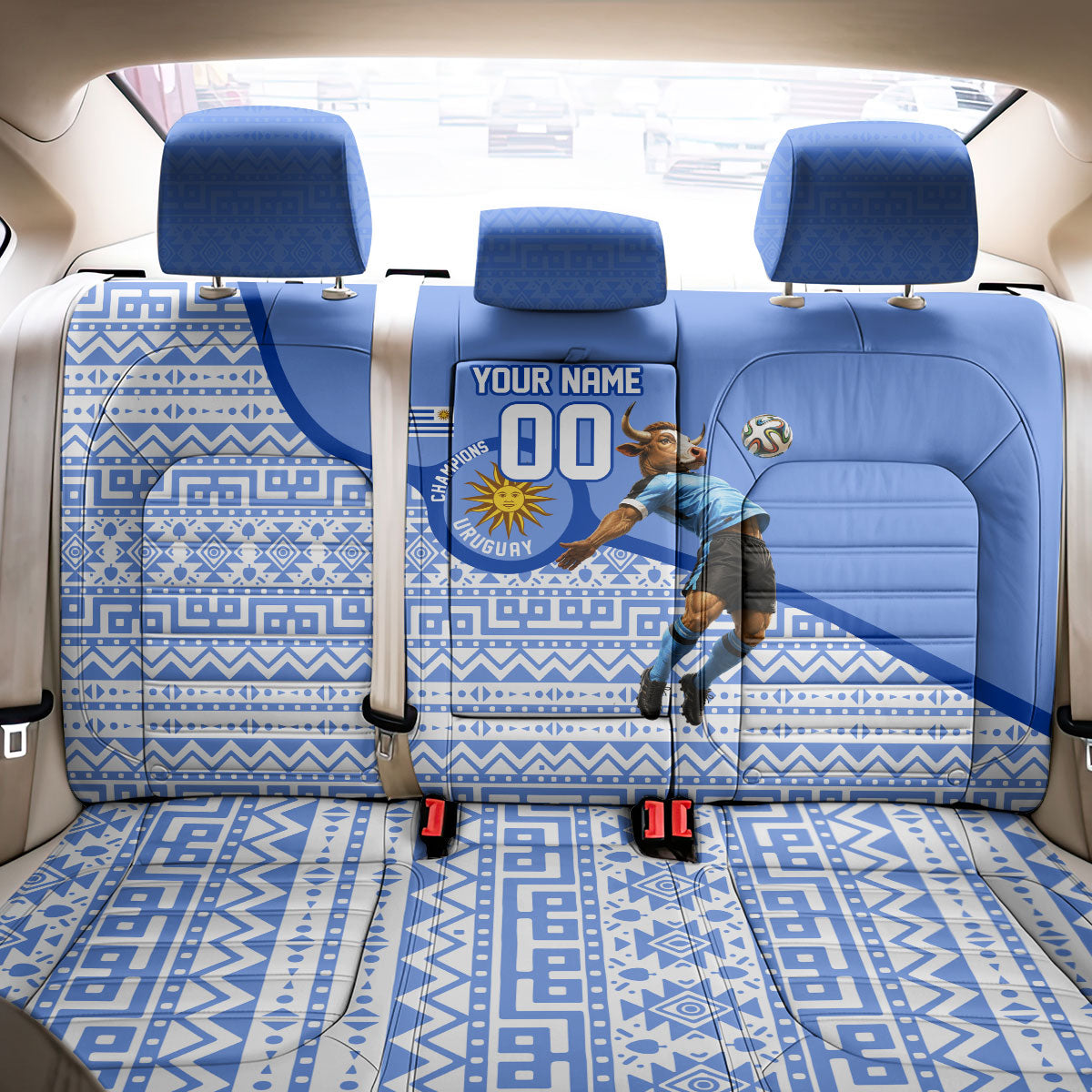 Personalized Uruguay Soccer Champions Back Car Seat Cover Uruguayan Football Sun Of May Bull Mascot