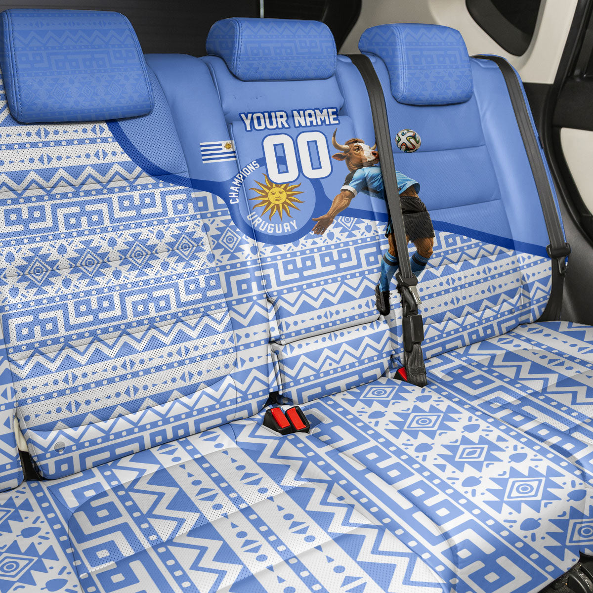 Personalized Uruguay Soccer Champions Back Car Seat Cover Uruguayan Football Sun Of May Bull Mascot