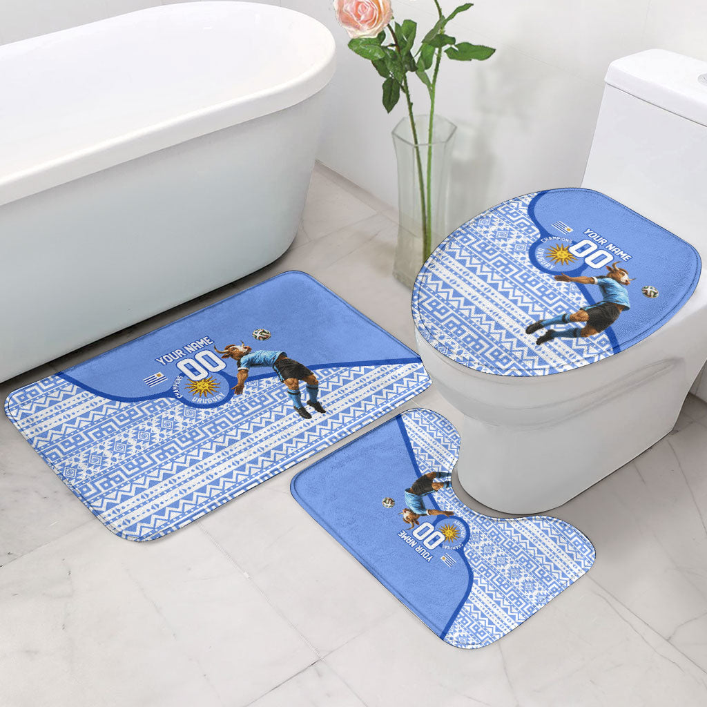 Personalized Uruguay Soccer Champions Bathroom Set Uruguayan Football Sun Of May Bull Mascot