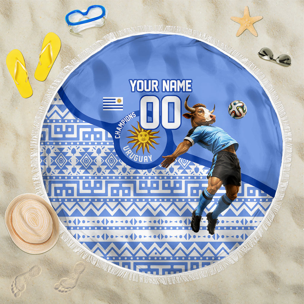 Personalized Uruguay Soccer Champions Beach Blanket Uruguayan Football Sun Of May Bull Mascot