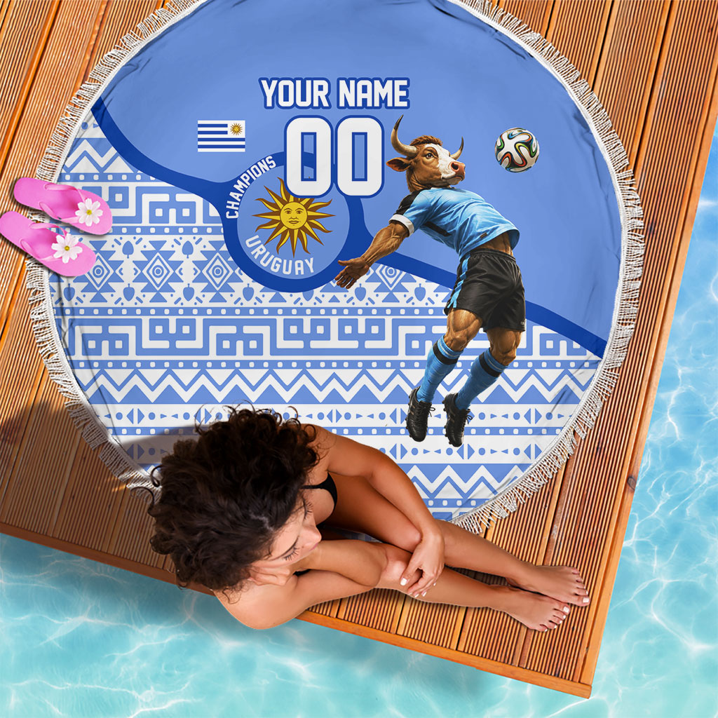 Personalized Uruguay Soccer Champions Beach Blanket Uruguayan Football Sun Of May Bull Mascot