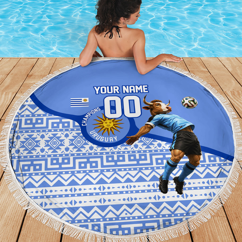 Personalized Uruguay Soccer Champions Beach Blanket Uruguayan Football Sun Of May Bull Mascot