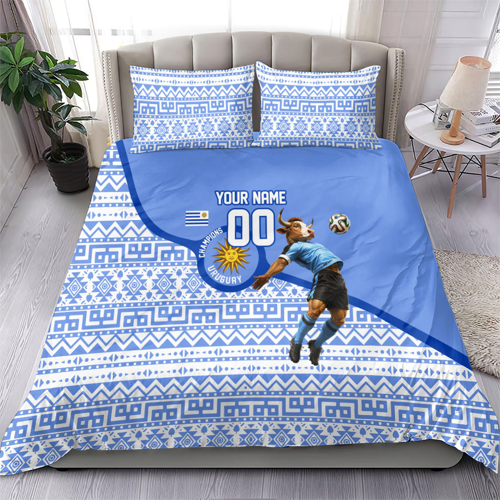 Personalized Uruguay Soccer Champions Bedding Set Uruguayan Football Sun Of May Bull Mascot