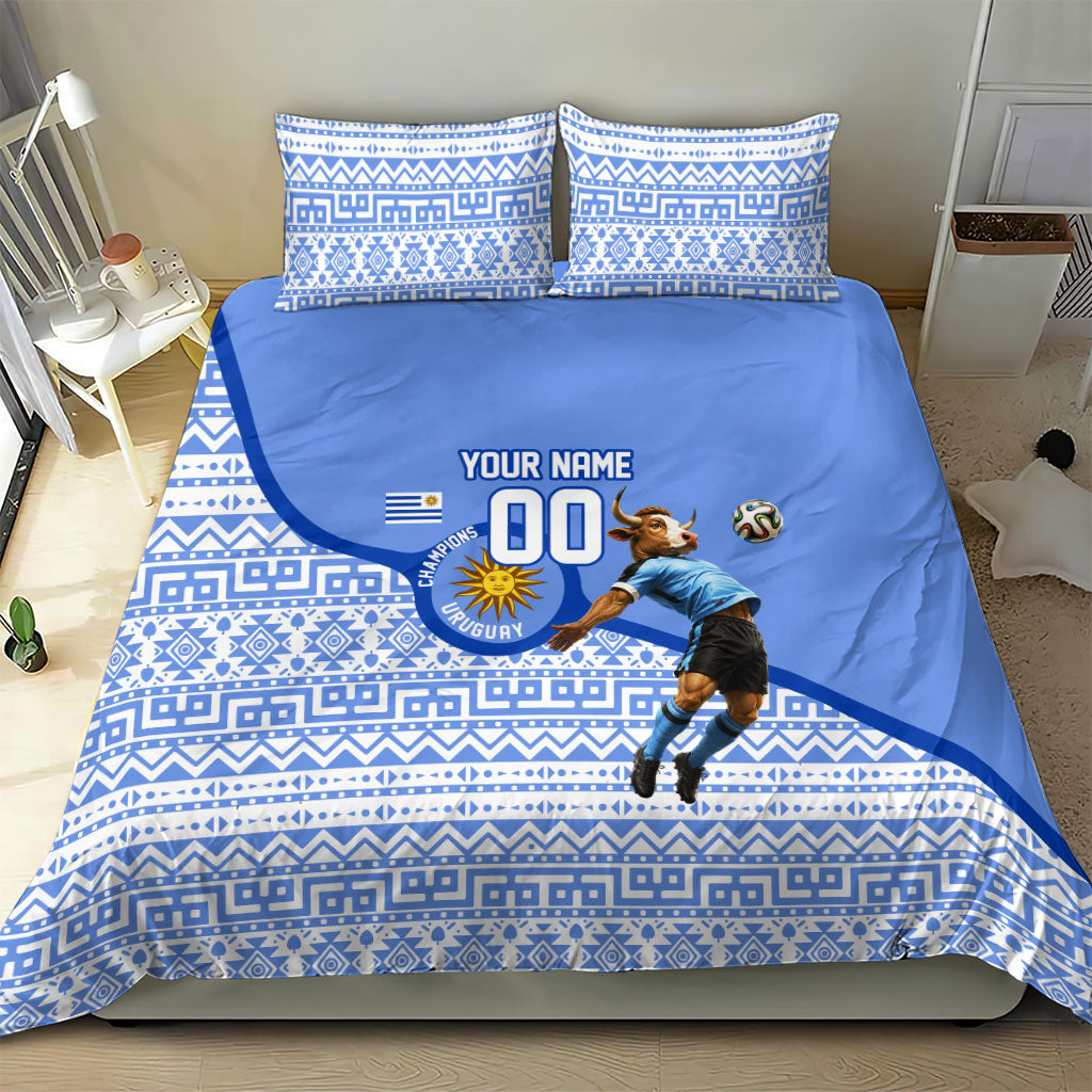 Personalized Uruguay Soccer Champions Bedding Set Uruguayan Football Sun Of May Bull Mascot
