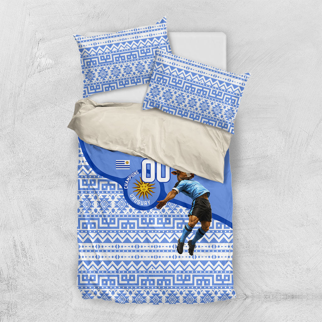 Personalized Uruguay Soccer Champions Bedding Set Uruguayan Football Sun Of May Bull Mascot