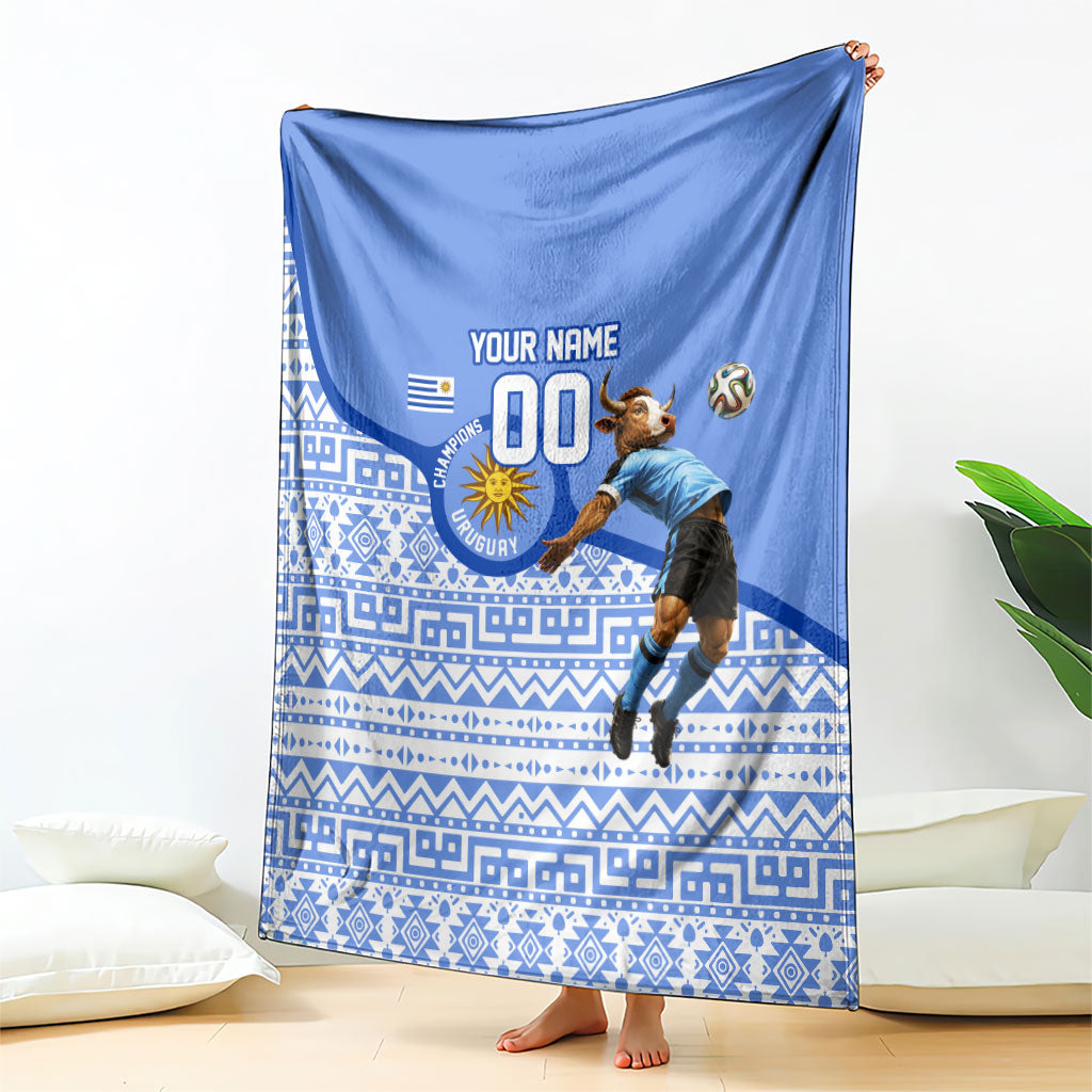 Personalized Uruguay Soccer Champions Blanket Uruguayan Football Sun Of May Bull Mascot