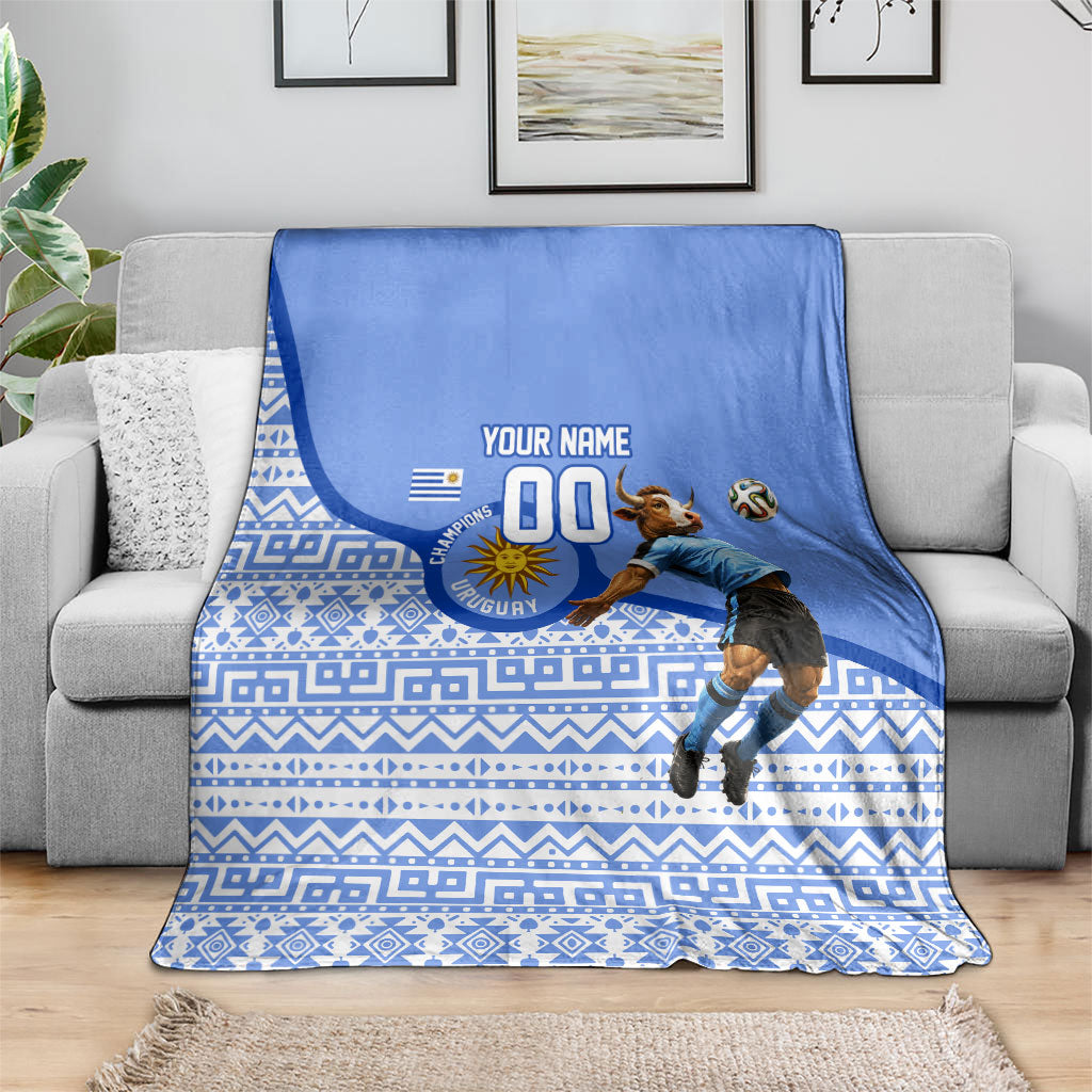 Personalized Uruguay Soccer Champions Blanket Uruguayan Football Sun Of May Bull Mascot