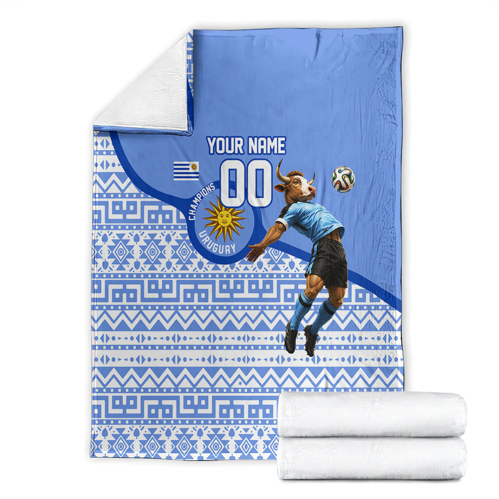 Personalized Uruguay Soccer Champions Blanket Uruguayan Football Sun Of May Bull Mascot