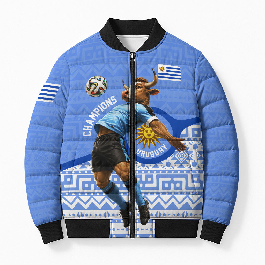 Personalized Uruguay Soccer Champions Bomber Puffer Jacket Uruguayan Football Sun Of May Bull Mascot