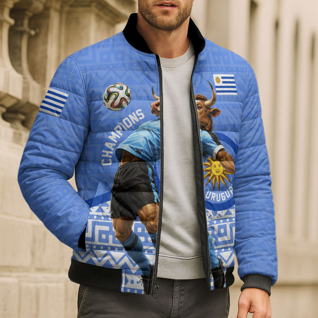 Personalized Uruguay Soccer Champions Bomber Puffer Jacket Uruguayan Football Sun Of May Bull Mascot
