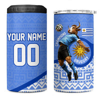 Personalized Uruguay Soccer Champions 4 in 1 Can Cooler Tumbler Uruguayan Football Sun Of May Bull Mascot