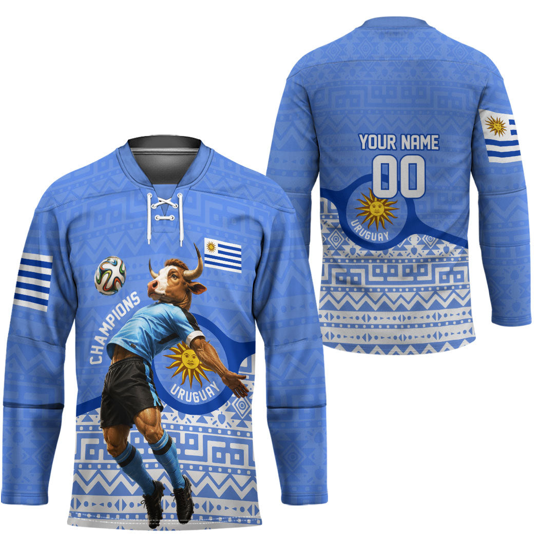 Personalized Uruguay Soccer Champions Hockey Jersey Uruguayan Football Sun Of May Bull Mascot