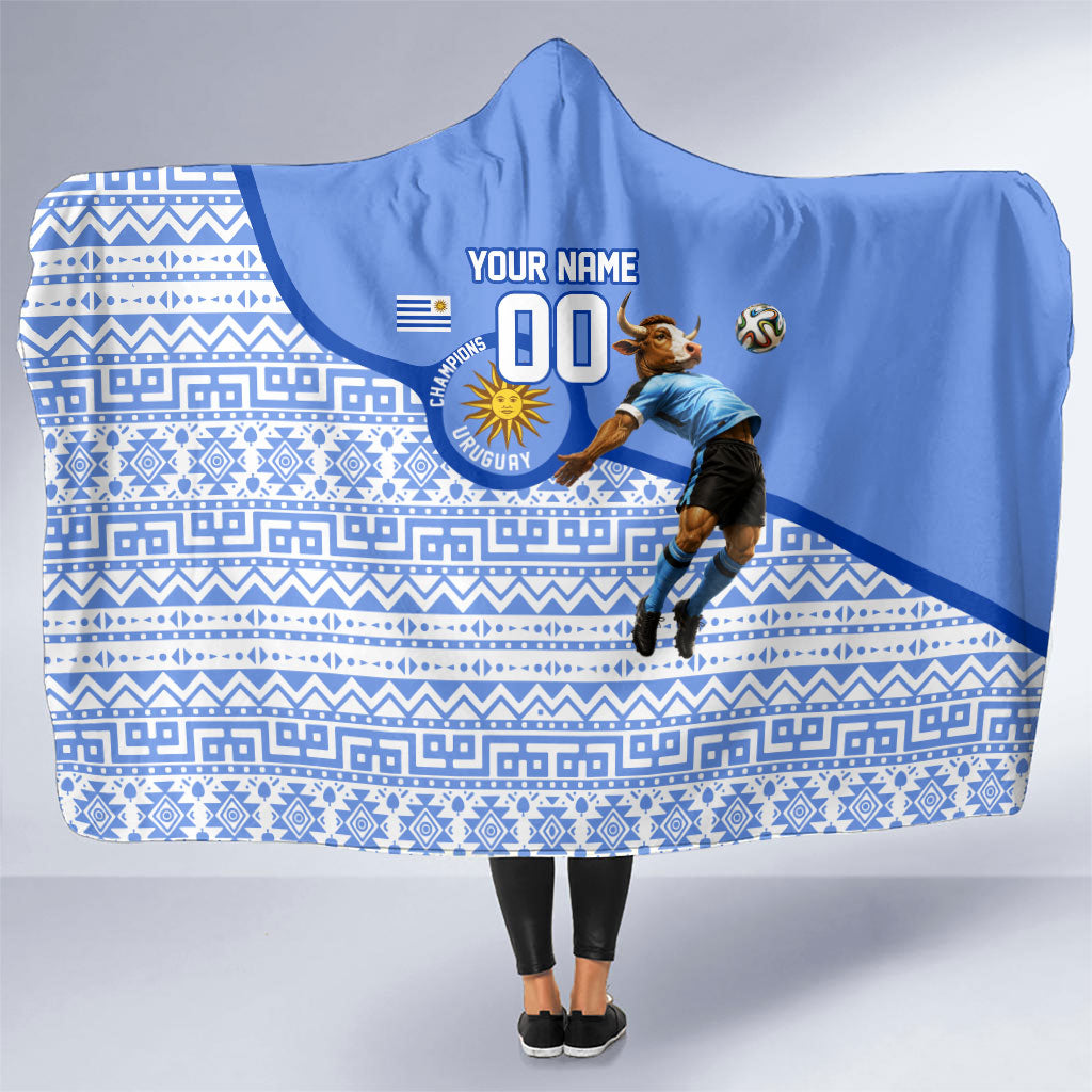 Personalized Uruguay Soccer Champions Hooded Blanket Uruguayan Football Sun Of May Bull Mascot