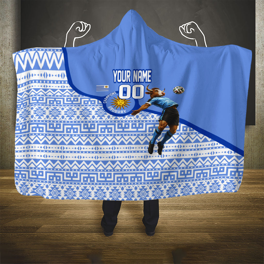 Personalized Uruguay Soccer Champions Hooded Blanket Uruguayan Football Sun Of May Bull Mascot