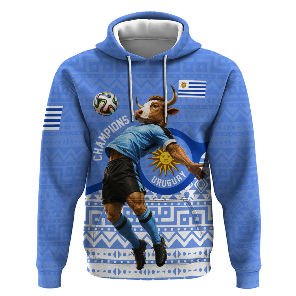 Personalized Uruguay Soccer Champions Hoodie Uruguayan Football Sun Of May Bull Mascot
