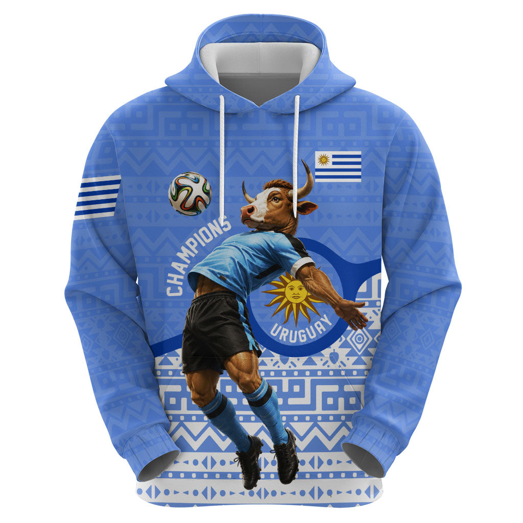 Personalized Uruguay Soccer Champions Hoodie Uruguayan Football Sun Of May Bull Mascot