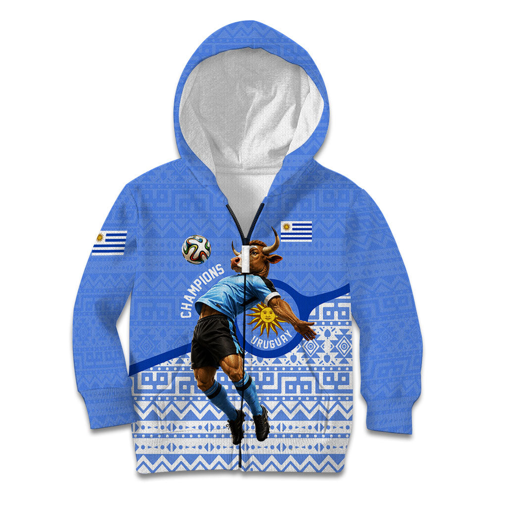 Personalized Uruguay Soccer Champions Kid Hoodie Uruguayan Football Sun Of May Bull Mascot