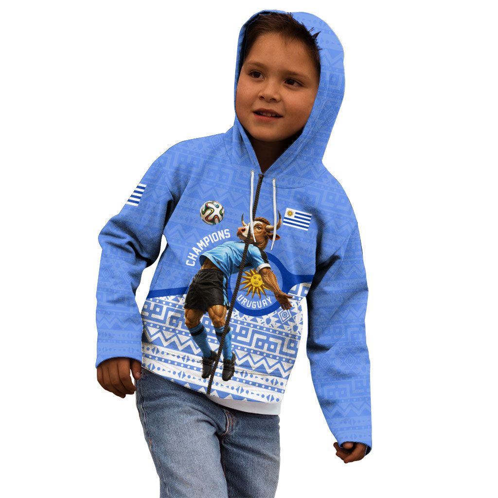 Personalized Uruguay Soccer Champions Kid Hoodie Uruguayan Football Sun Of May Bull Mascot
