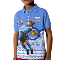 Personalized Uruguay Soccer Champions Kid Polo Shirt Uruguayan Football Sun Of May Bull Mascot
