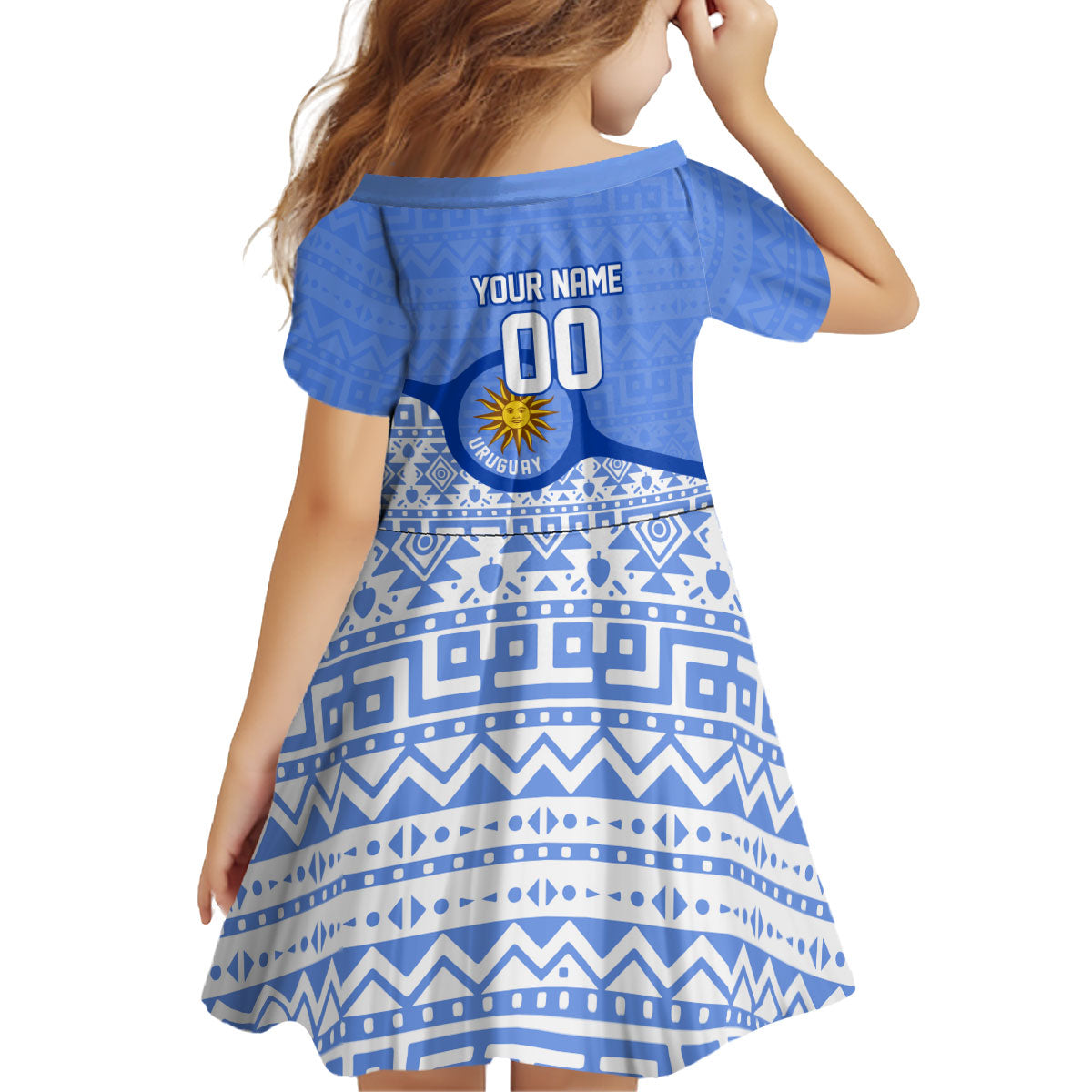 Personalized Uruguay Soccer Champions Kid Short Sleeve Dress Uruguayan Football Sun Of May Bull Mascot
