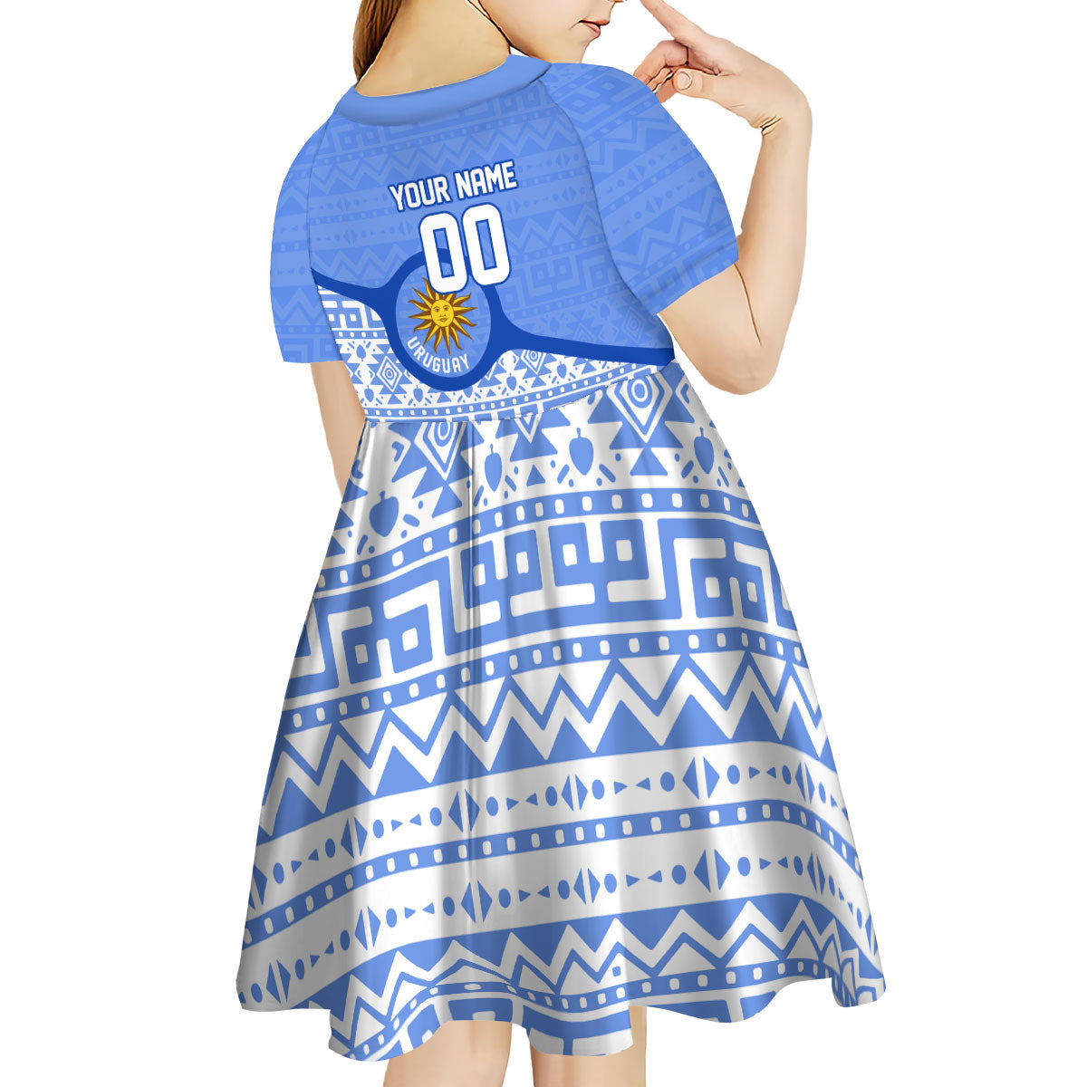 Personalized Uruguay Soccer Champions Kid Short Sleeve Dress Uruguayan Football Sun Of May Bull Mascot
