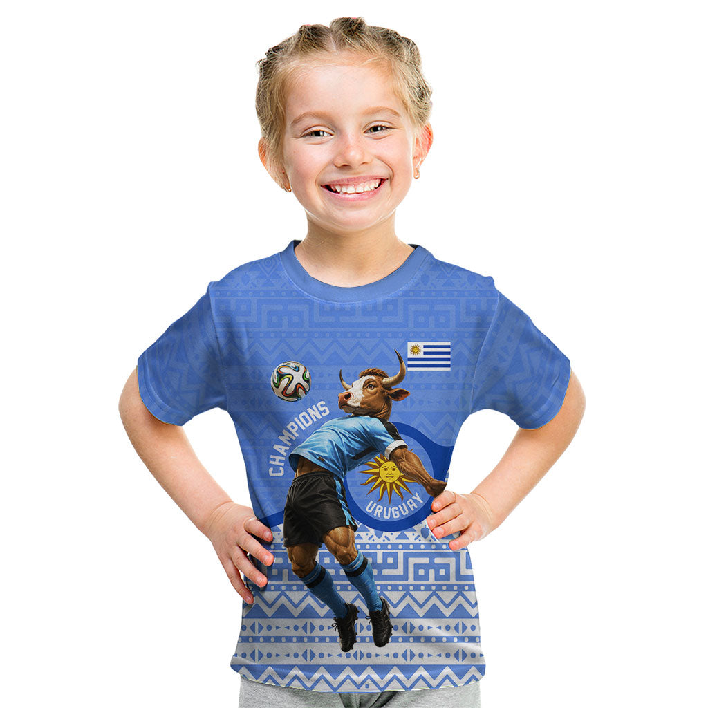 Personalized Uruguay Soccer Champions Kid T Shirt Uruguayan Football Sun Of May Bull Mascot