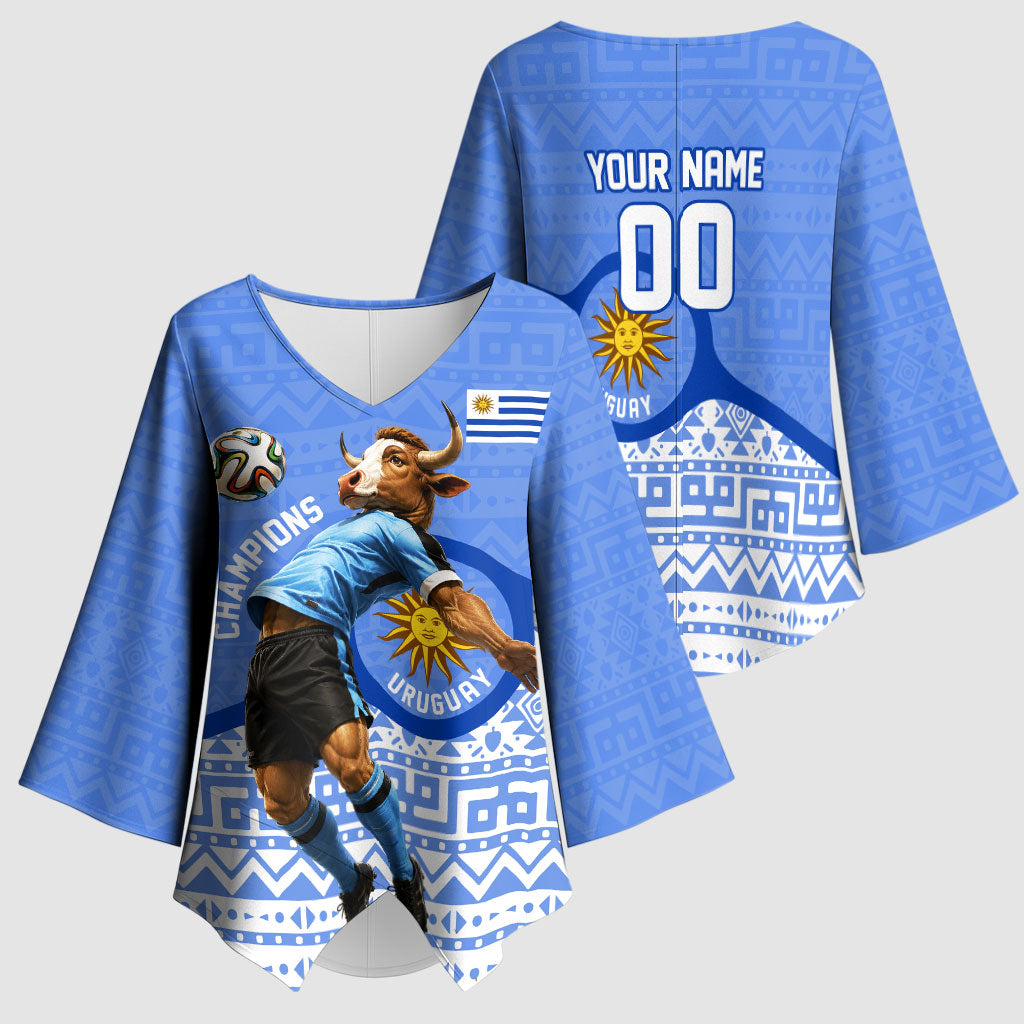Personalized Uruguay Soccer Champions Kimono Sleeve Blouse Uruguayan Football Sun Of May Bull Mascot