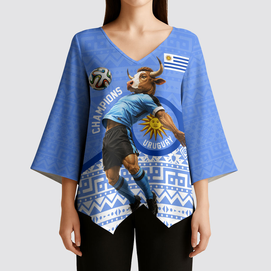 Personalized Uruguay Soccer Champions Kimono Sleeve Blouse Uruguayan Football Sun Of May Bull Mascot