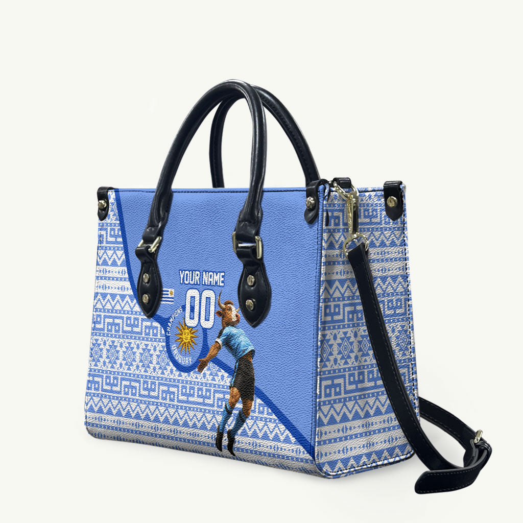 Personalized Uruguay Soccer Champions Leather Bag Uruguayan Football Sun Of May Bull Mascot