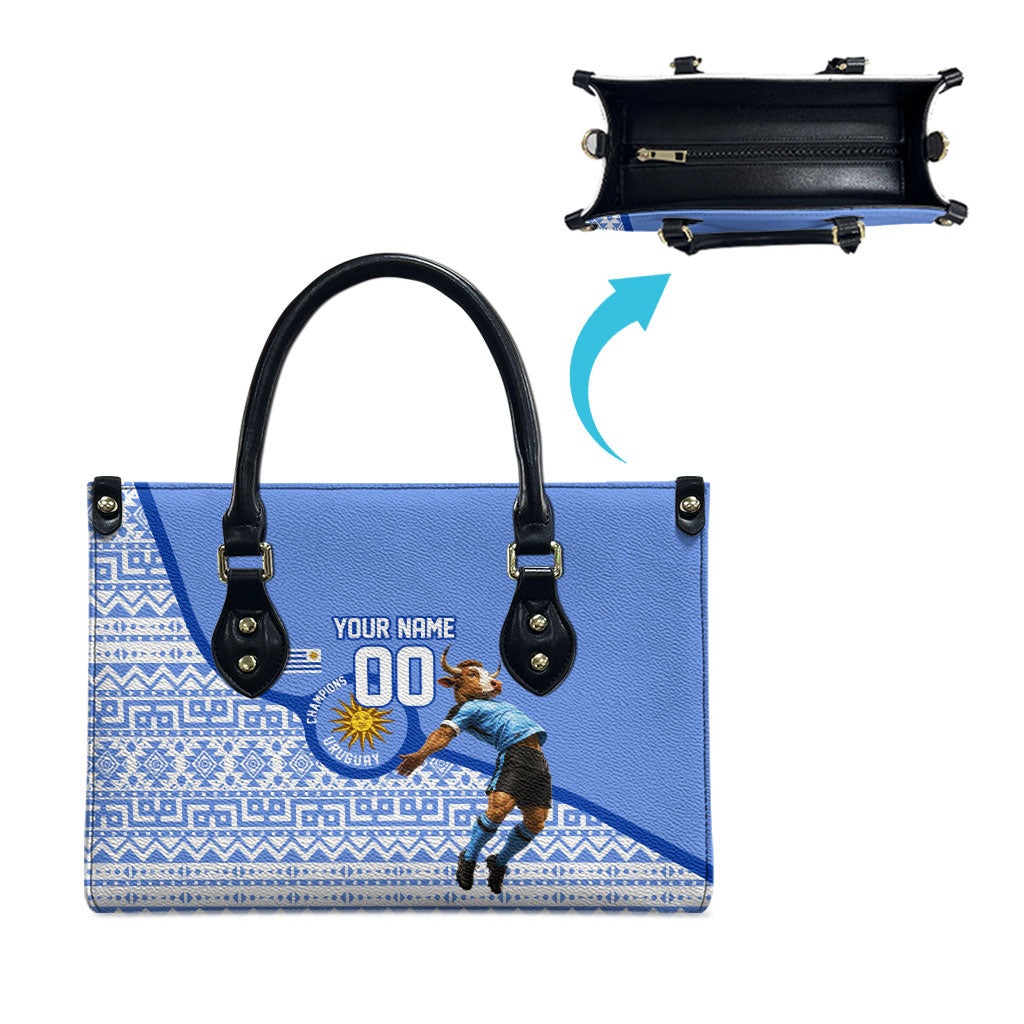 Personalized Uruguay Soccer Champions Leather Bag Uruguayan Football Sun Of May Bull Mascot