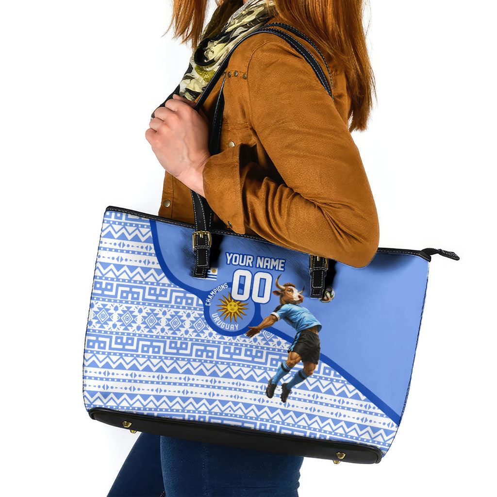 Personalized Uruguay Soccer Champions Leather Tote Bag Uruguayan Football Sun Of May Bull Mascot