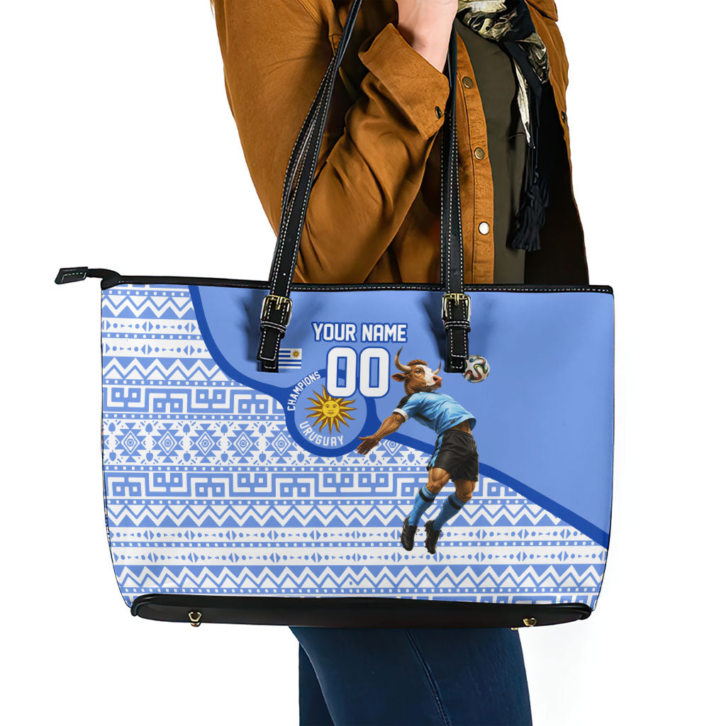 Personalized Uruguay Soccer Champions Leather Tote Bag Uruguayan Football Sun Of May Bull Mascot