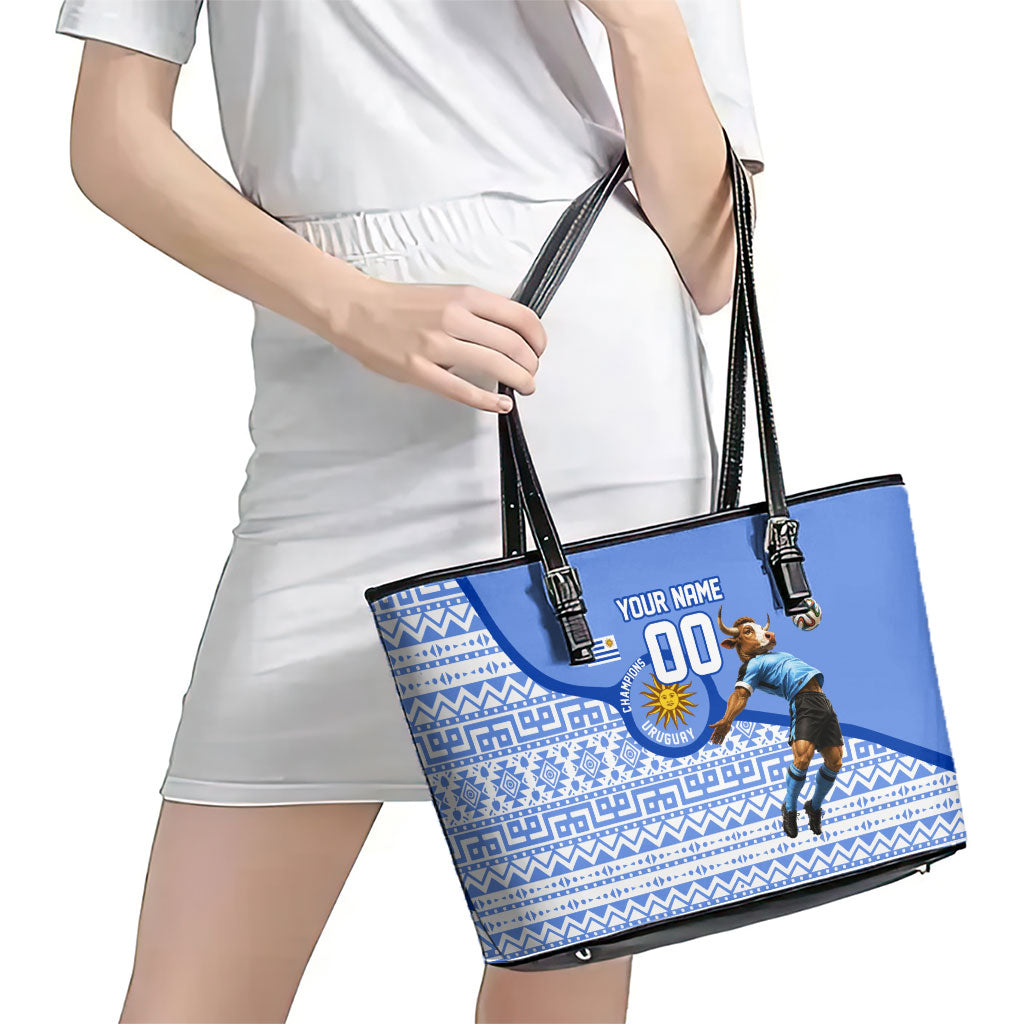Personalized Uruguay Soccer Champions Leather Tote Bag Uruguayan Football Sun Of May Bull Mascot