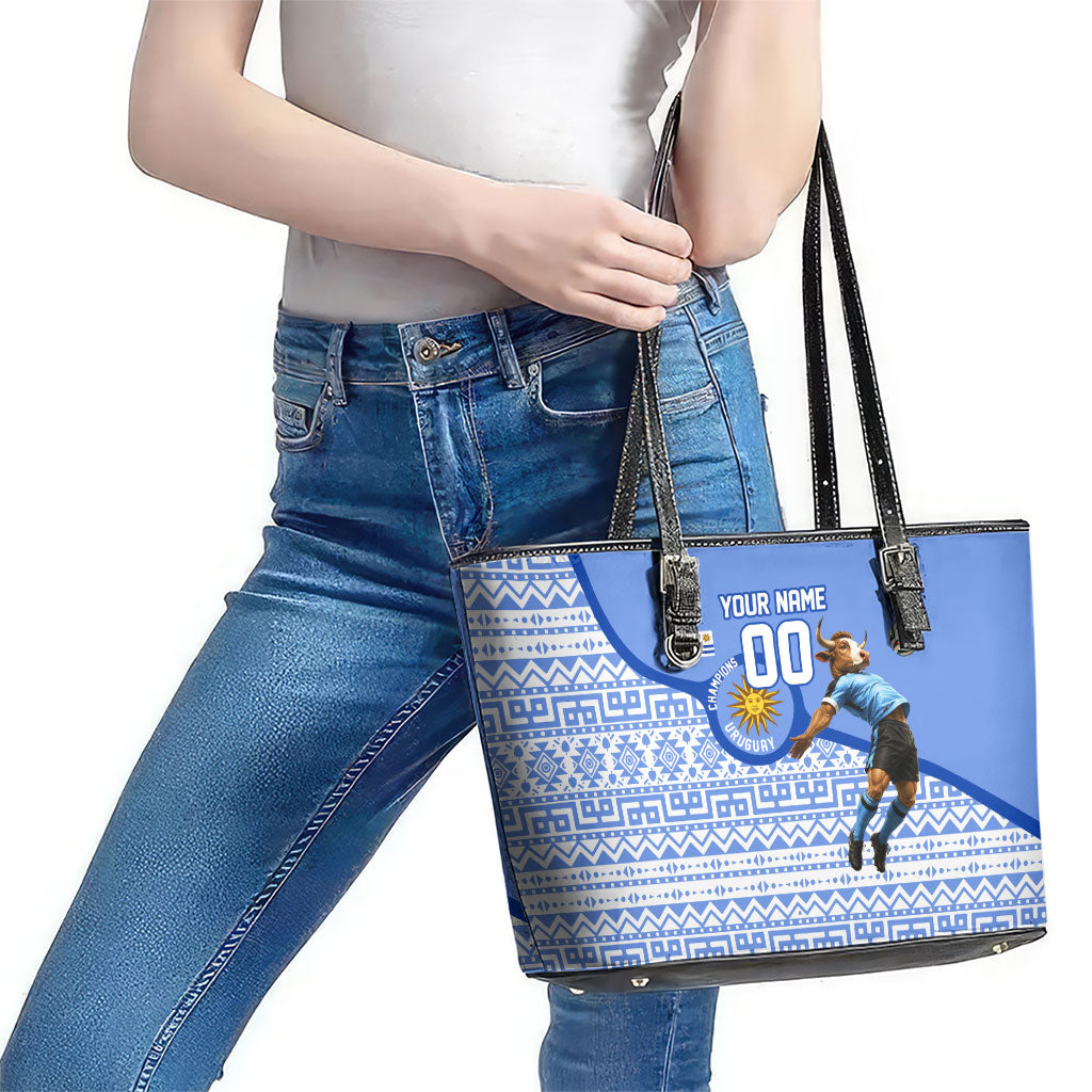 Personalized Uruguay Soccer Champions Leather Tote Bag Uruguayan Football Sun Of May Bull Mascot